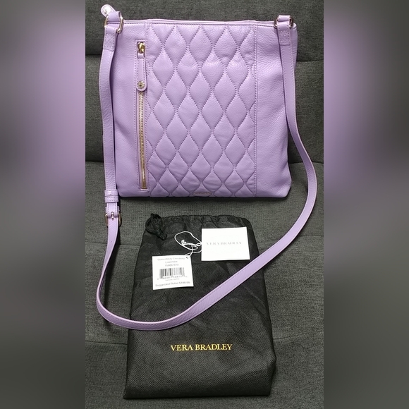 Vera Bradley Genuine Leather Quilted Molly Crossbody Lavender Purple Purse - Picture 2 of 16